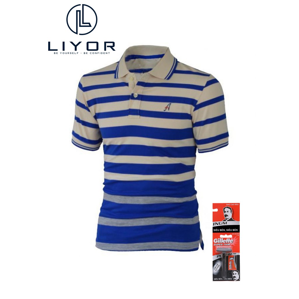 [TẶNG DAO CẠO RÂU]Áo thun nam có cổ thêu dập nổi chữ A phù hợp với dáng người từ 50kg-83kg (nhiều màu) Liyor