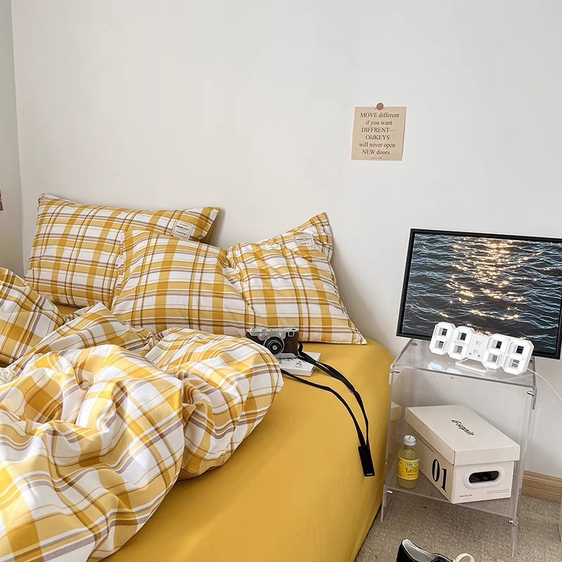 Bộ chăn ga giường TC kẻ Suhali Shop phong cách hàn quốc, set 4 món cotton tici free bo chun | BigBuy360 - bigbuy360.vn