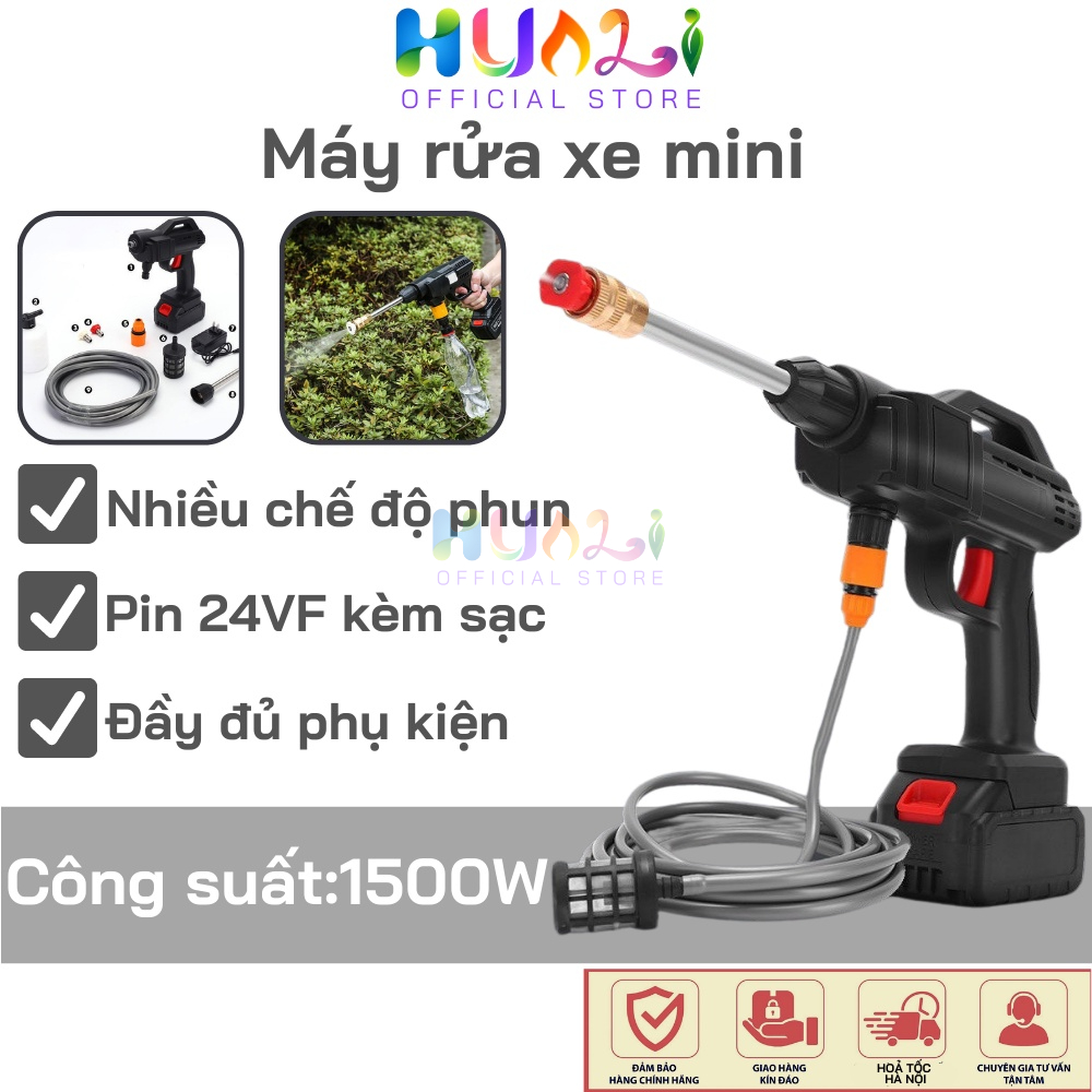 Máy rửa xe mini cầm tay dùng pin công xuất 1500W cực mạnh, tưới cây,vệ sinh nhà cửa cực kì hiệu quả