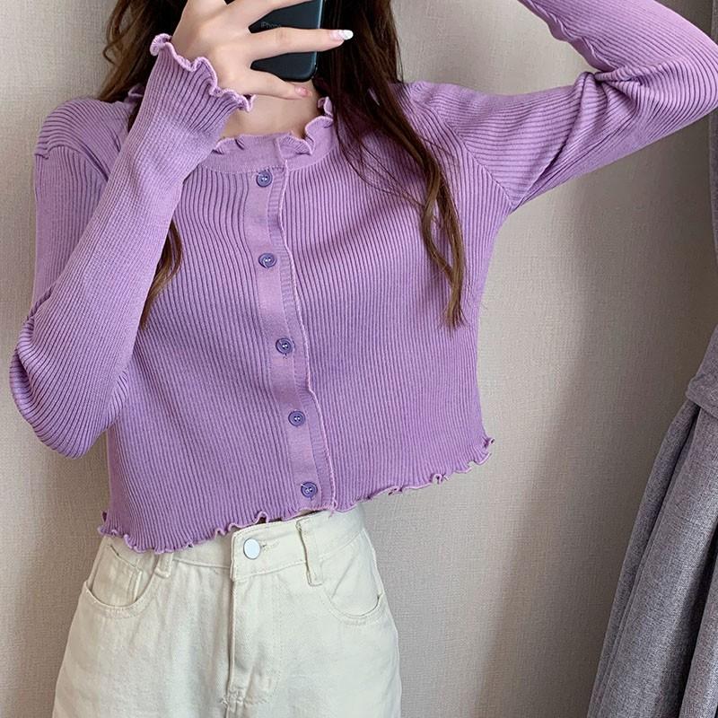 Áo Khoác Cardigan Dệt Kim Tay Dài Đính Tai Gỗ Kiểu Hàn Quốc Đơn Giản | BigBuy360 - bigbuy360.vn