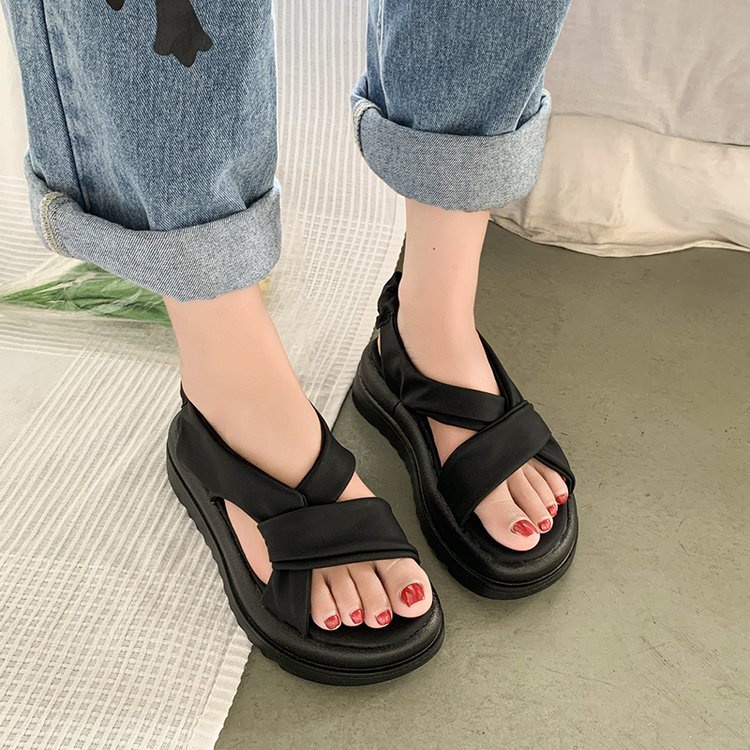 Sanđal nữ Đế Cao 5 cm Chất Da Siêu Mềm Đẹp Mới-Sandal Chun Xoắn Hot 2022