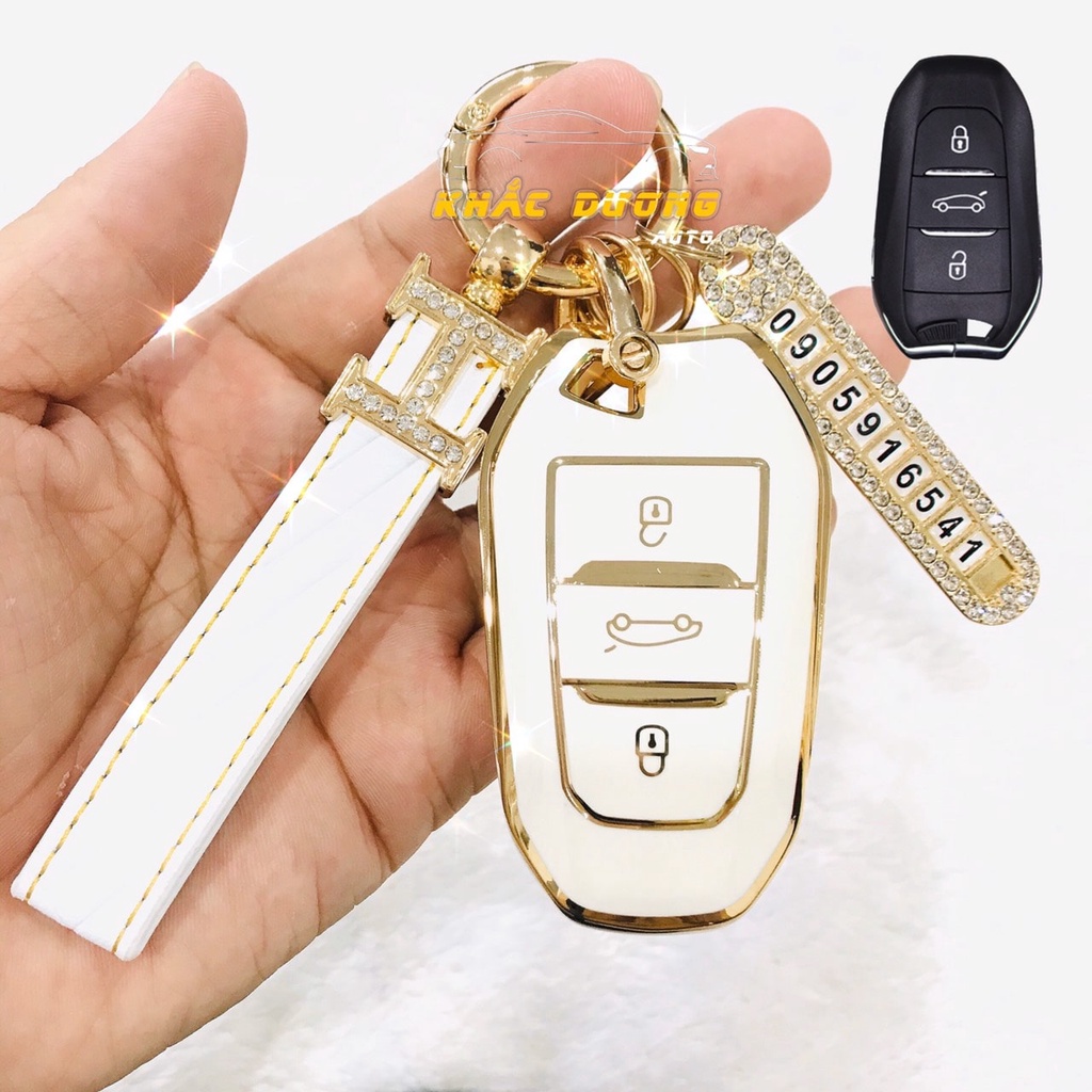 Ốp chìa khoá Peugeot 2008 3008 5008 TPU đính đá nhân tạo sang trọng