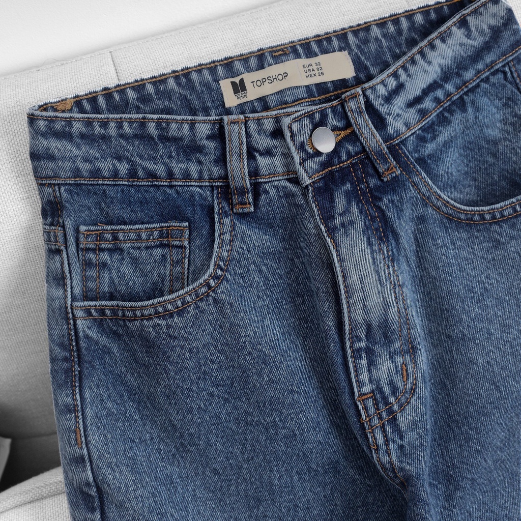 Quần Mom Jeans Nữ Lưng Cao Màu Xanh Đậm M-03E