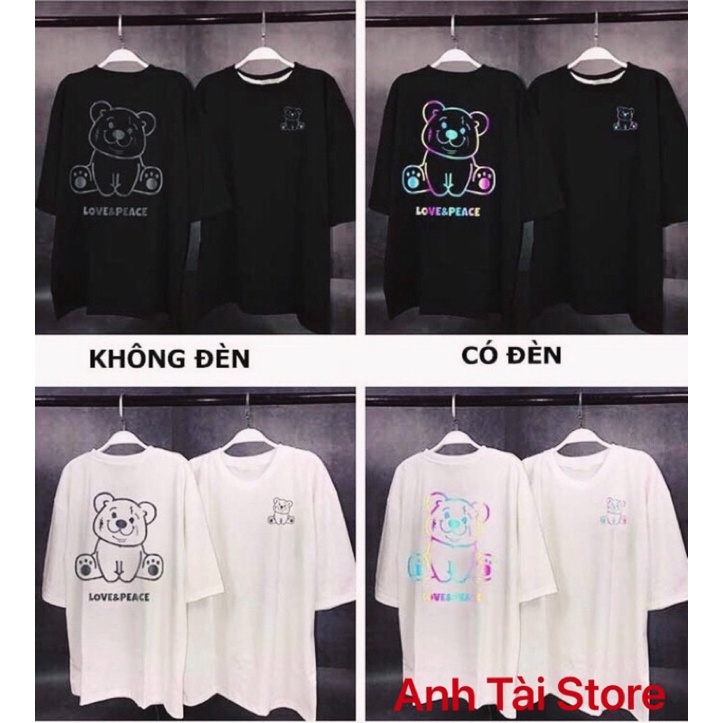 Áo thun tay lỡ phản quang phông Unisex nam nữ Cotton oversize đến 75Kg form rộng hình gấu Love & Peace AG 119 | BigBuy360 - bigbuy360.vn