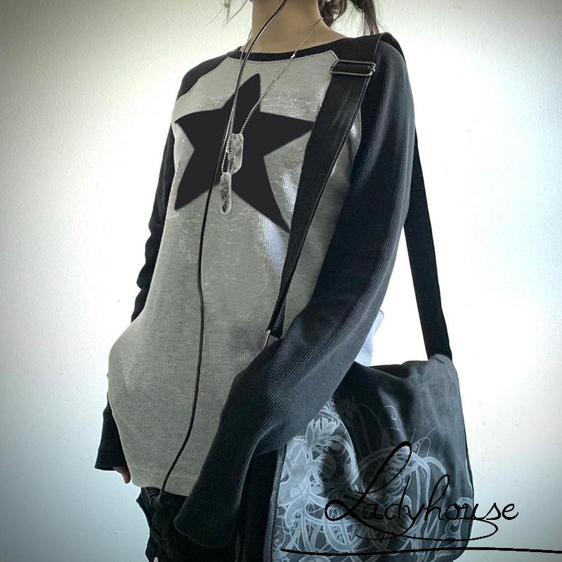 Áo Thun T-shirt Tay Dài Cổ Tròn In Hình Ngôi Sao Dành Cho Nữ