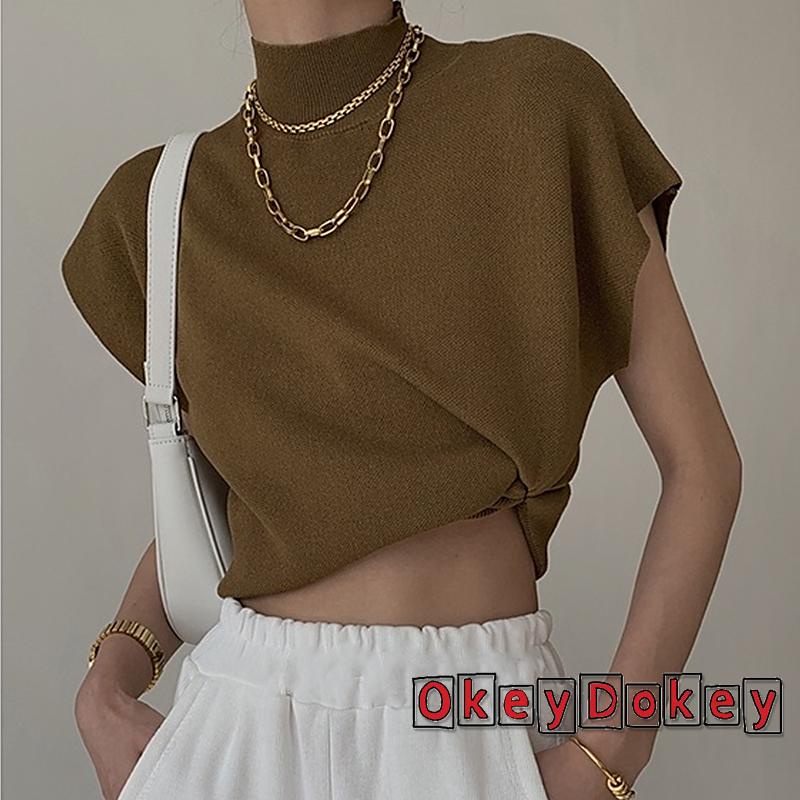 Áo Dệt Kim Sát Nách Cổ Cao Màu Trơn Thời Trang Cho Nữ