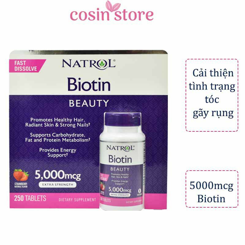 Viên Ngậm Hỗ Trợ Mọc Tóc Natrol Biotin 5000mcg 250 Viên - Biotin 5000 mcg