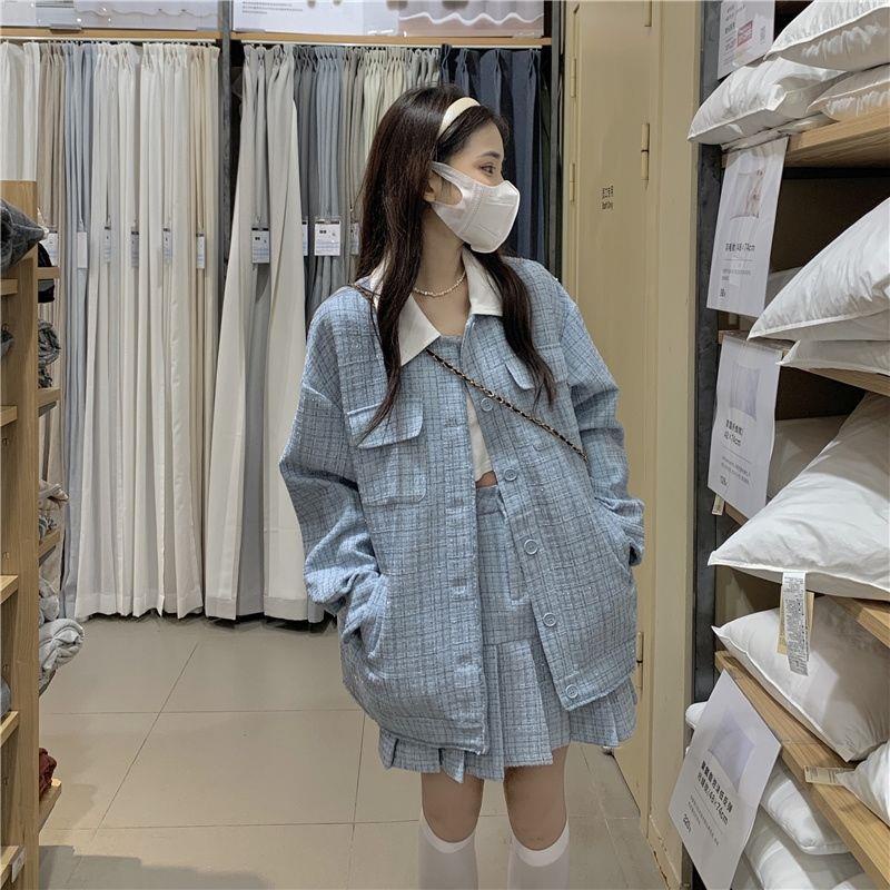 Áo khoác vest dáng rộng màu xanh nhạt thời trang Hàn Quốc thanh lịch cho nữ