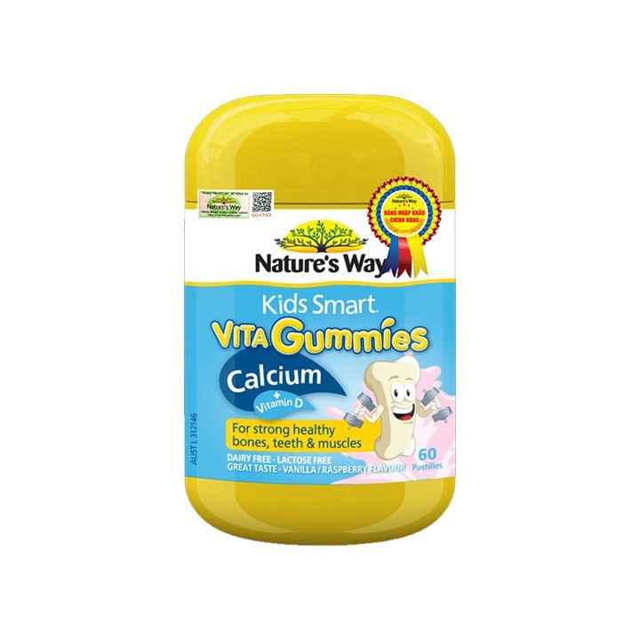 KẸO DẺO BỔ SUNG CANXI CHO BÉ NATURE'S WAY KIDS SMART VITA GUMMIES CALCIUM + VITAMIN D – LỌ 60 VIÊN