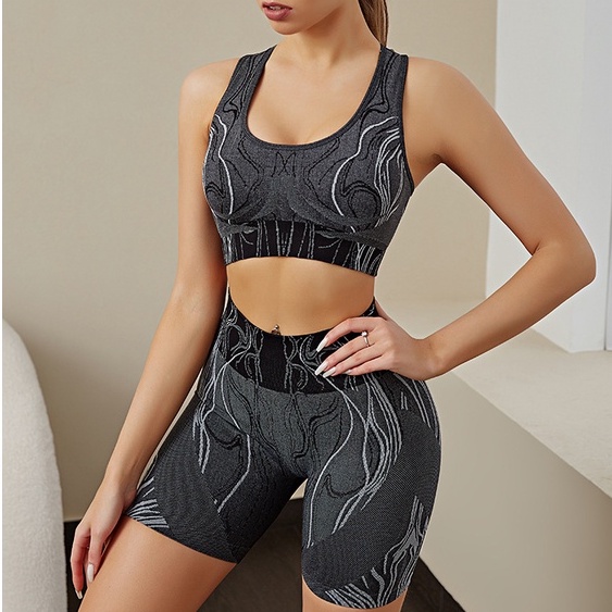 bộ tập yoga đồ tập yoga nữ, bộ đồ thể thao tập gym quần đùi áo bra dệt kim cao cấp SET06