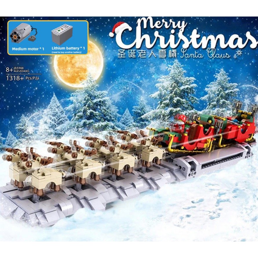 （CÓ SẴN）Đồ chơi lắp ráp mô hinh Merry Christmas Mould king 10015 mô hinh tuần lộc kéo xe ông già noel tuyết có động cơ
