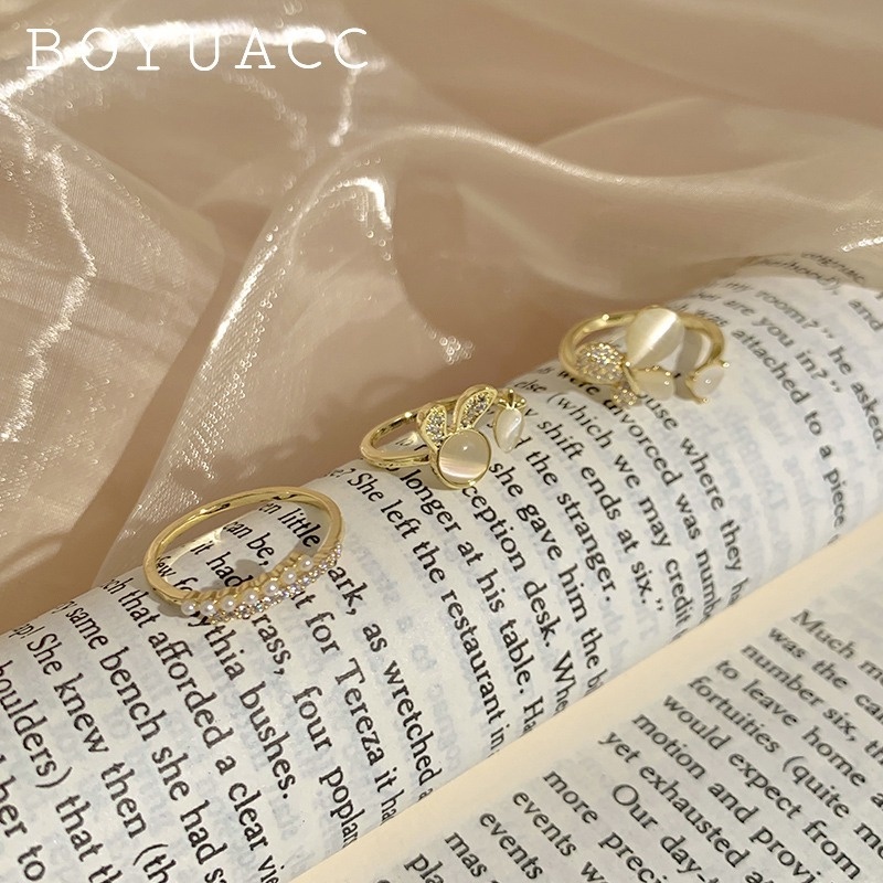 Nhẫn Hở Mạ Vàng Đính Đá Đơn Giản Thời Trang Hàn Quốc