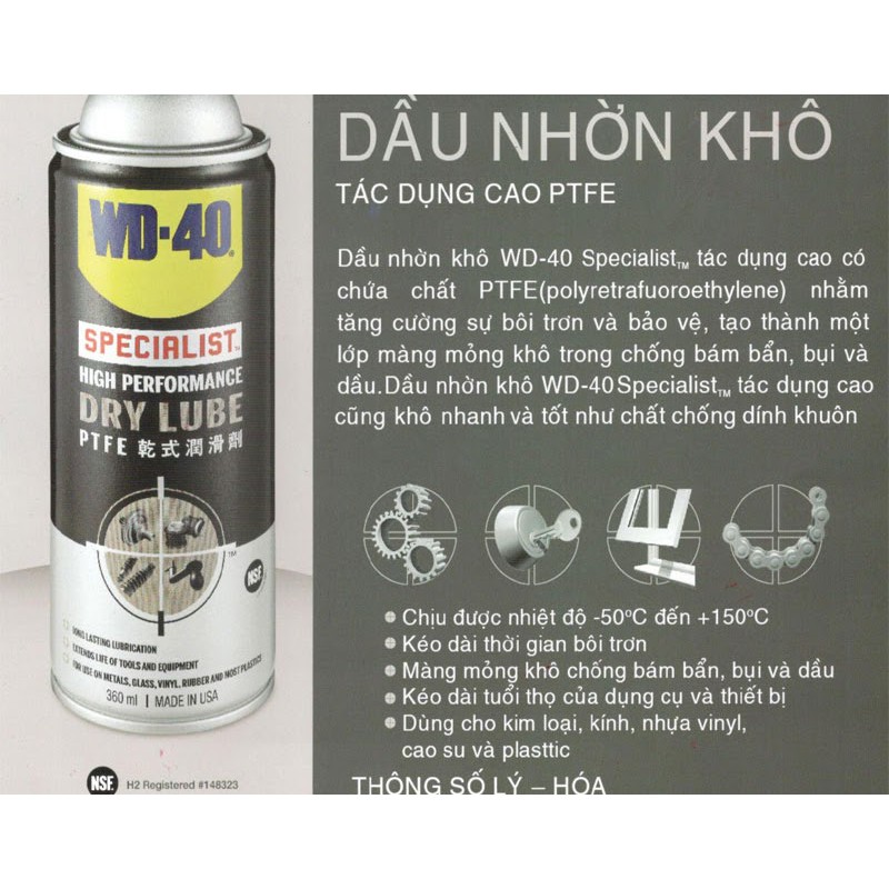 Dầu nhờn khô WD-40 Specialist High Performance Dry Lube (360ml)