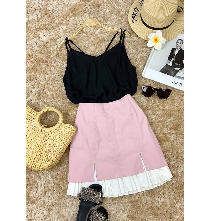 ⚡️Hàng QC⚡️ Áo hai dây phối 2 lớp trơn thời trang trẻ công sở, đi chơi, đi tiệc trắng đen đỏ xanh nâu da