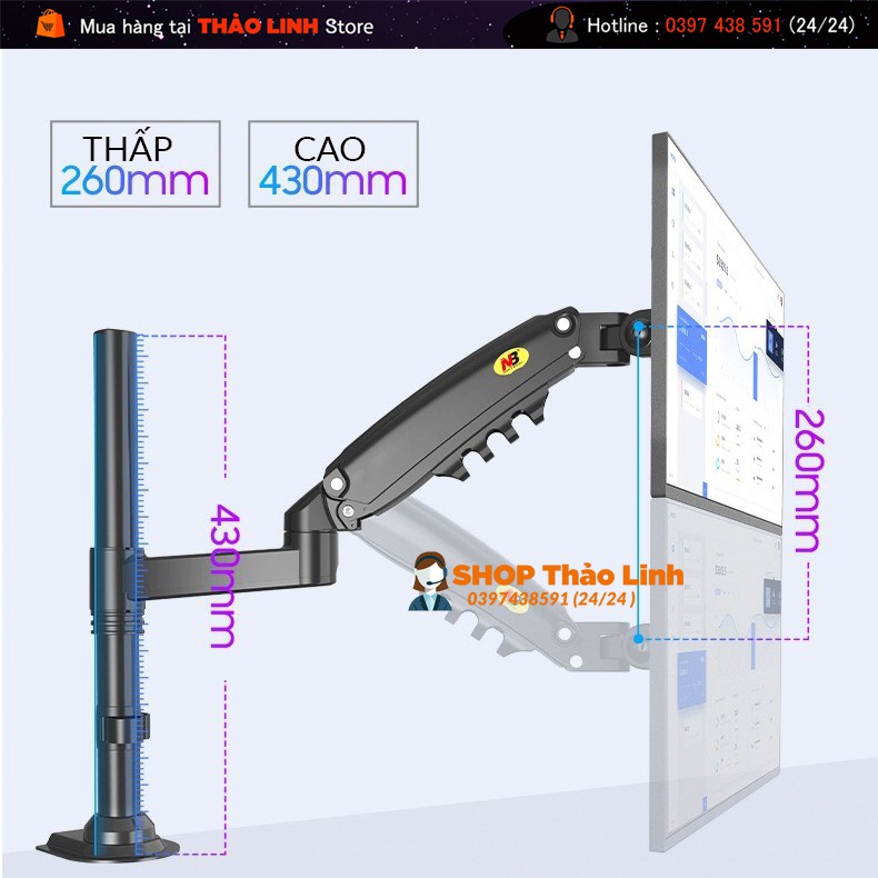 GIÁ TREO MÀN HÌNH NB-H80 - TẢI TRỌNG 9KG - XOAY MÀN 360 ĐỘ [SẢN PHẨM MỚI]