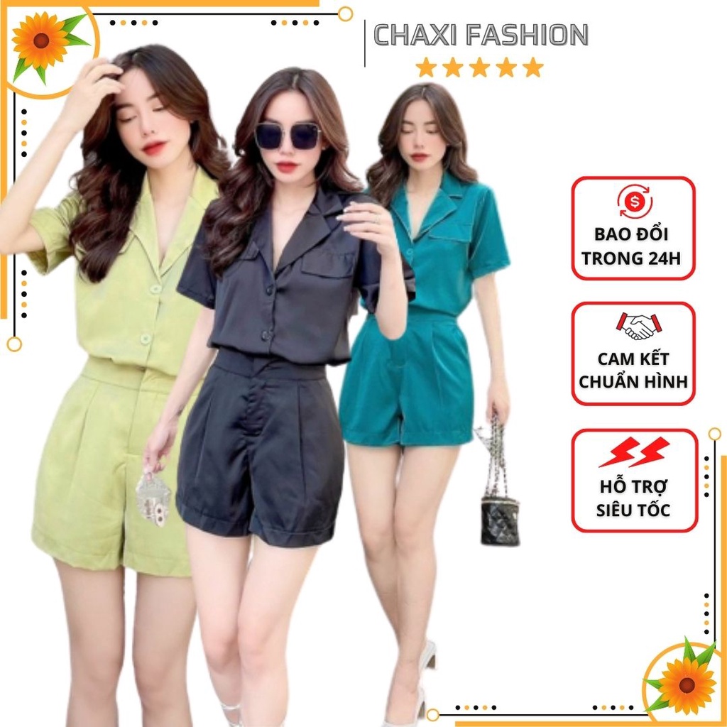 HÀNG THIẾT KẾ - SET BỘ ÁO KIỂU CỔ VEST QUẦN SHORT LỤA MỊN MÁT CAO CẤP - TNS15310