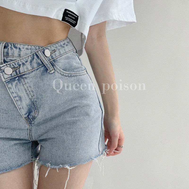 Quần Short Denim Lưng Cao Ống Rộng Phong Cách Retro