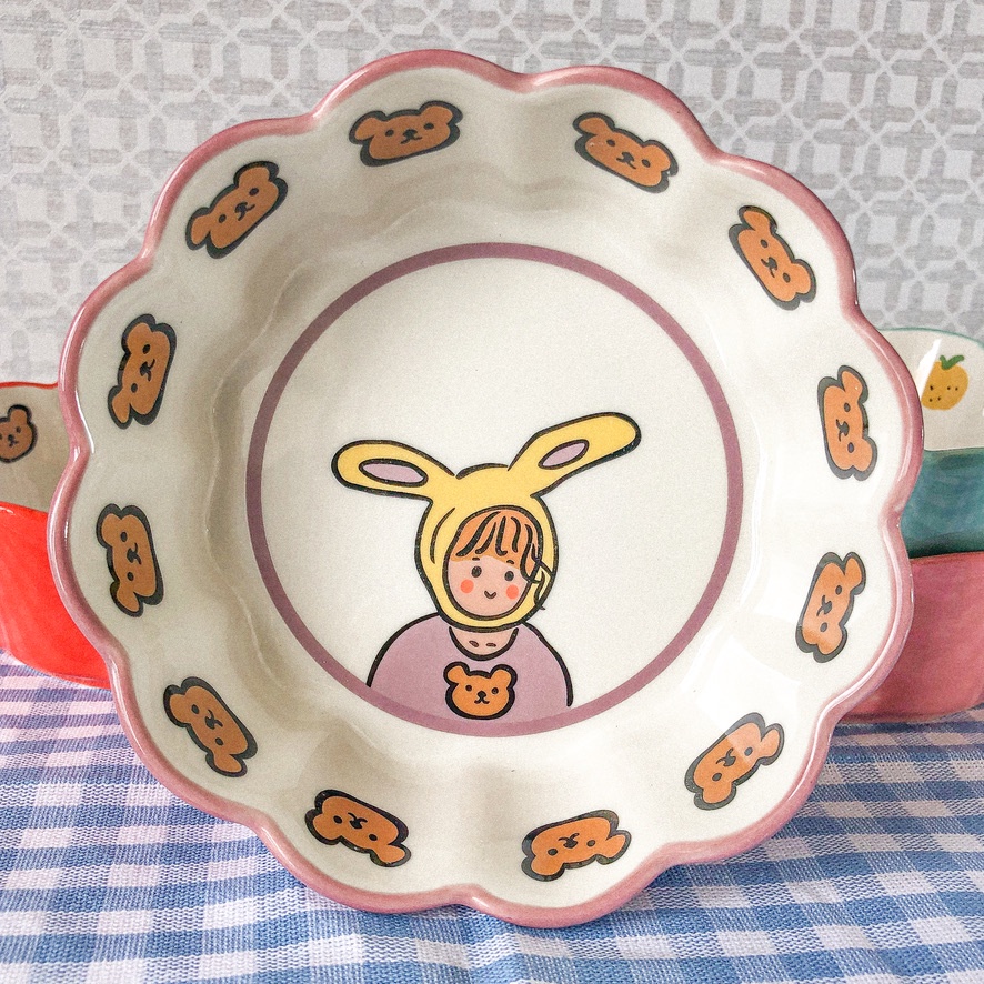 Combo Dĩa + Thố hình cô gái style Hàn Quốc