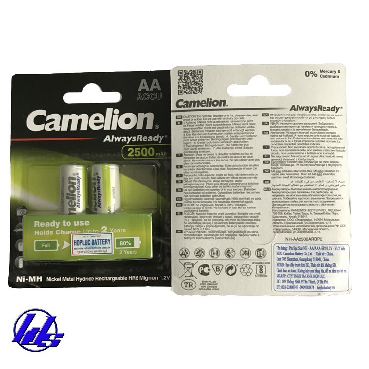 Pin sạc AA Camelion NH-2500ARBP2 Alwaysready Preminum 2500mAh  - Vỉ 2 viên