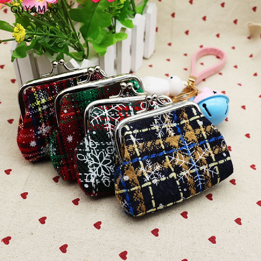 Ví Đựng Tiền Xu Mini Họa Tiết Sọc Caro Phong Cách Giáng Sinh
