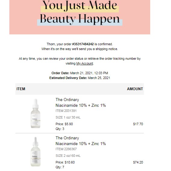 Niacinamide 10% + Zinc 1% The Ordinary Serum sáng da, se khít lỗ chân lông ngừa mụn