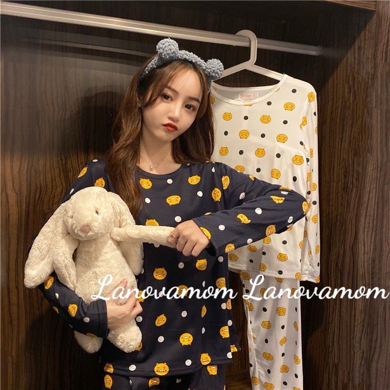 Bộ đồ ngủ nữ thun mỏng dài tay_họa tiết kute xinh xắn (bầu bí bon chen) BD931