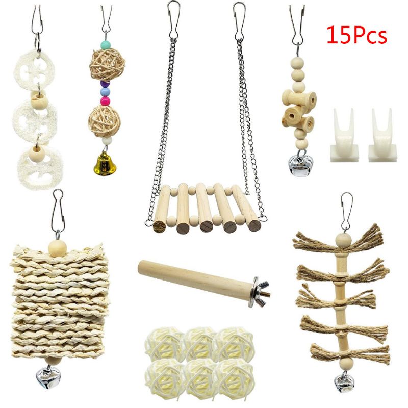 Set 15 Đồ Chơi Gắn Kèm Chuông Độc Đáo Dành Cho Vẹt