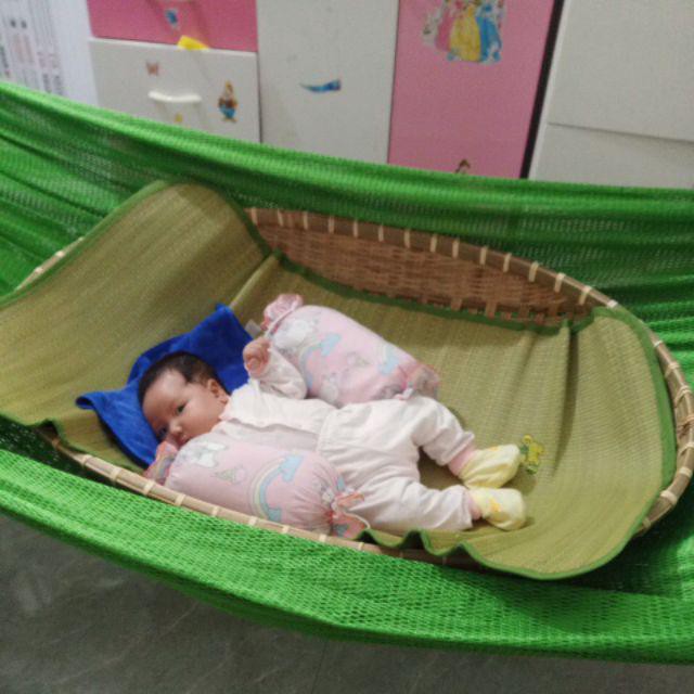 Nôi Tre Đặt Nằm Võng Cho Bé Size 100x65 Kèm Chiếu Lót Nôi Tre
