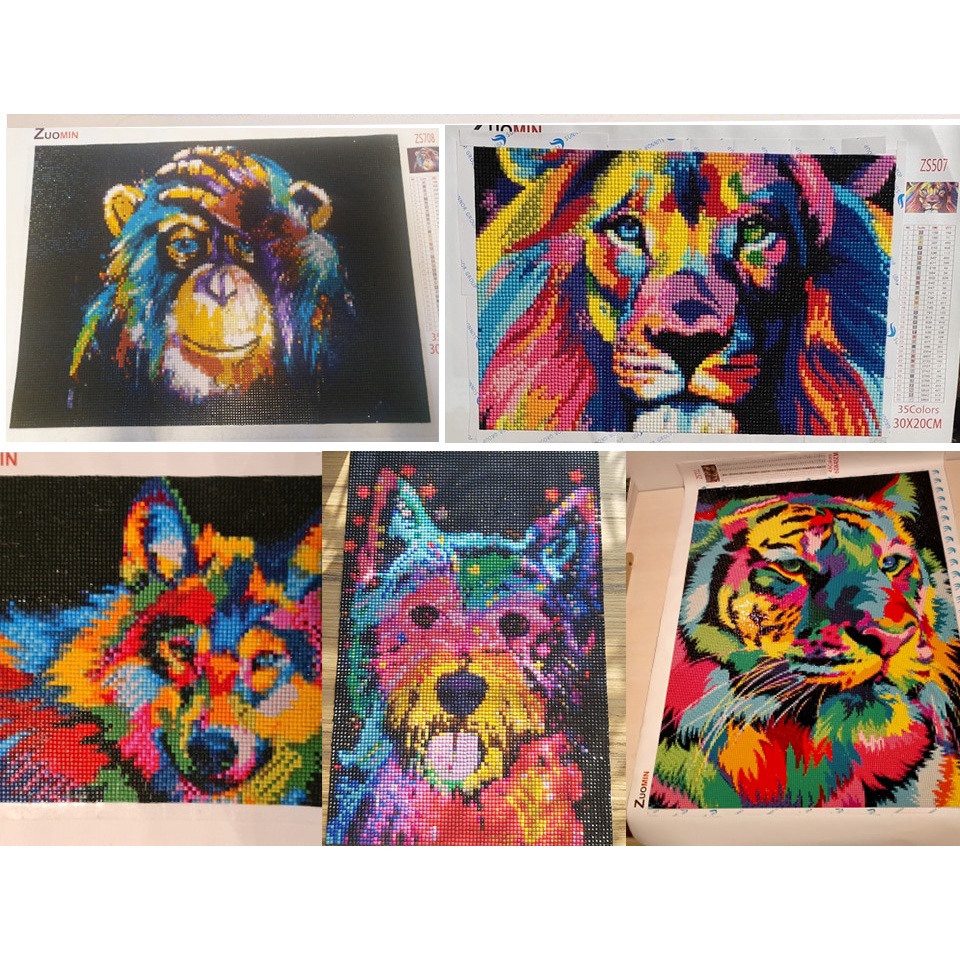 Bộ Tranh Đính Đá 5D Tự Làm 30x40cm / 40x50cm Hình Sư Tử / Mèo