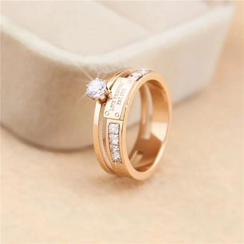 Nhẫn Đính Kim Cương Giả Bằng Thép Titan Phong Cách Hàn Quốc Thời Trang Cho Nữ