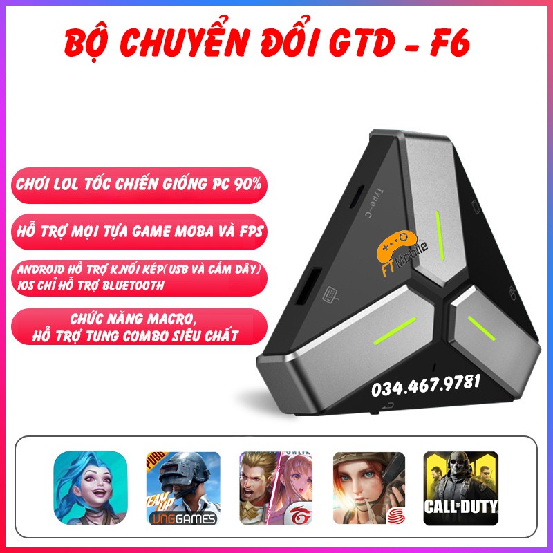 [Mã 44ELSALE2 giảm 7% đơn 300K] Bộ chuyển đổi chơi game tốc chiến GTD F6 - Hỗ trợ các tựa game FPS và Moba