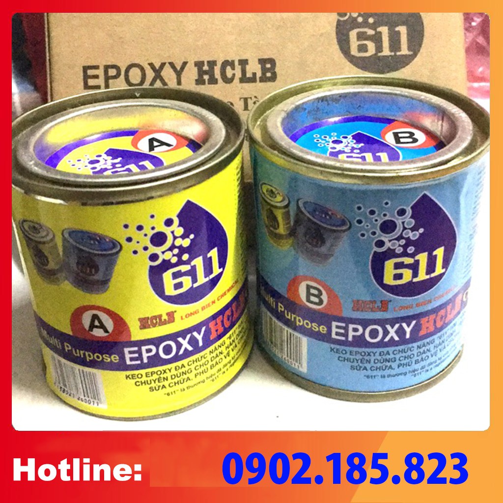 KEO DÁN ĐA NĂNG 2 thành phần Epoxy -HCLB 611 (bộ 11kg) dán gỗ, nhựa, bê tông, gạch, đá, chống thấm, chống đột, cấy sắt