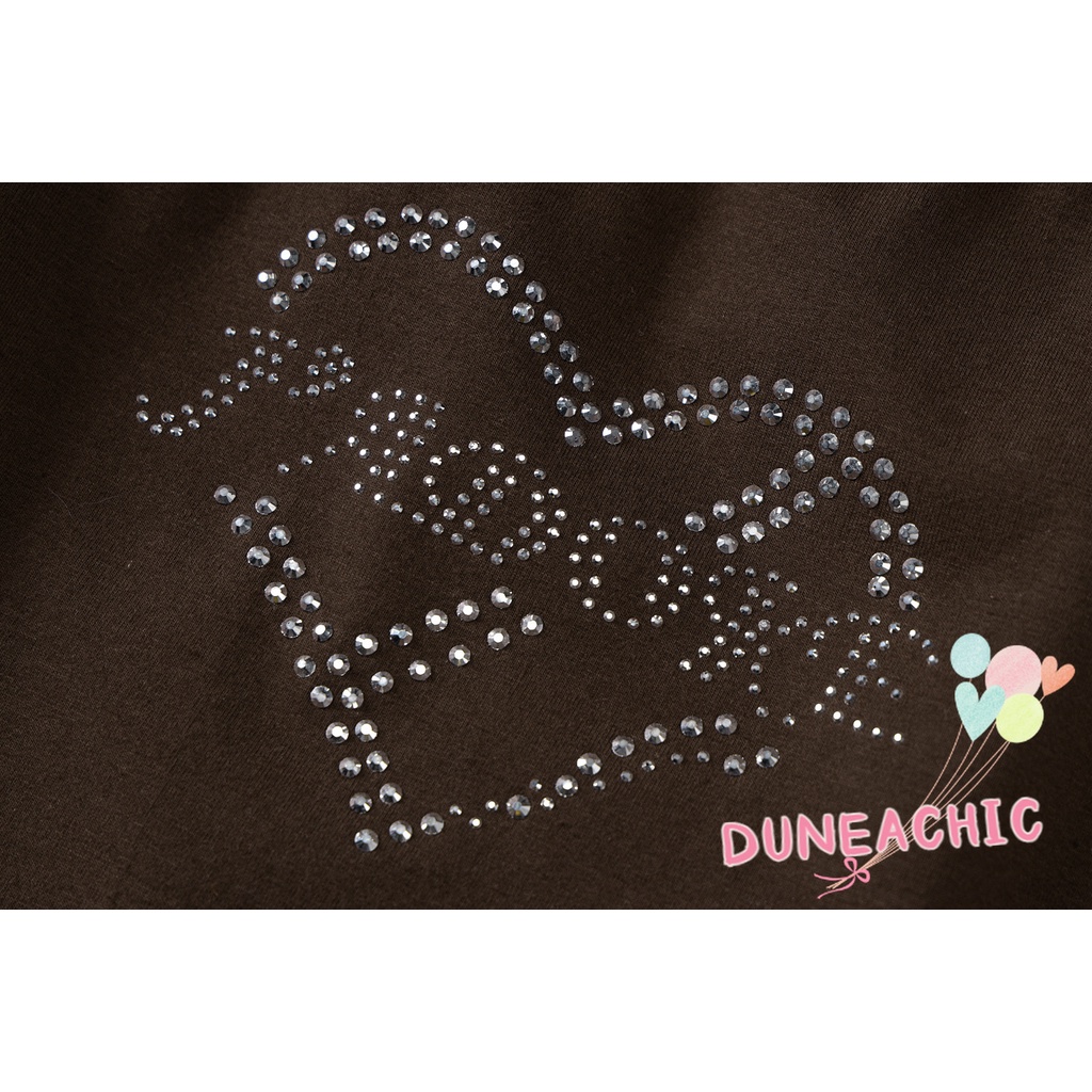 DUNEA Áo Tank Top Sát Nách Cổ Tròn Đính Đá Lấp Lánh Phong Cách Đường Phố Cá Tính