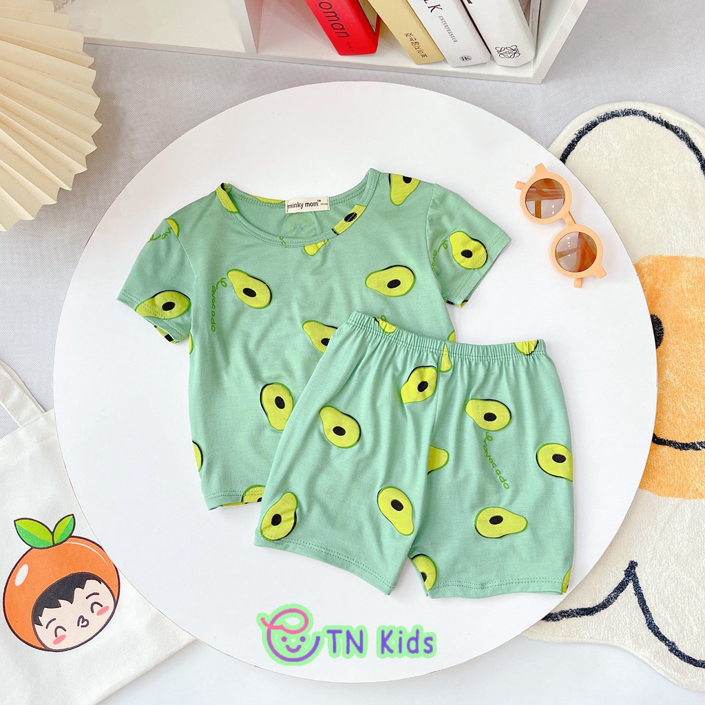 Bộ ngắn tay thun lạnh Size Đại trái cây Minky mom thun lạnh cho bé trai bé gái từ 7-27kg