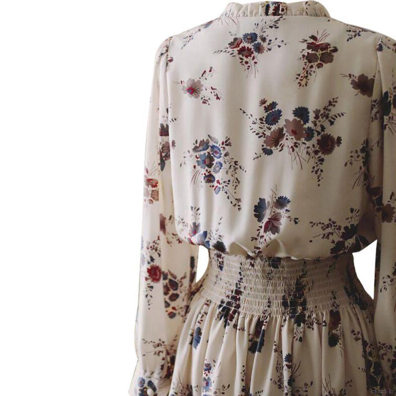 FREESHIP ĐƠN 99K_ Đầm tay dài hoạ tiết hoa thiết kế cổ chữ V nữ tính