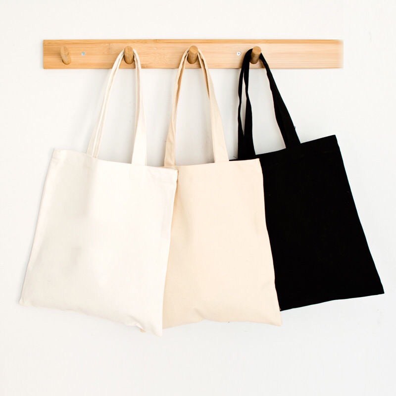 Túi vải tote, túi tote canvas trơn 3 màu đen, trắng, mộc be L