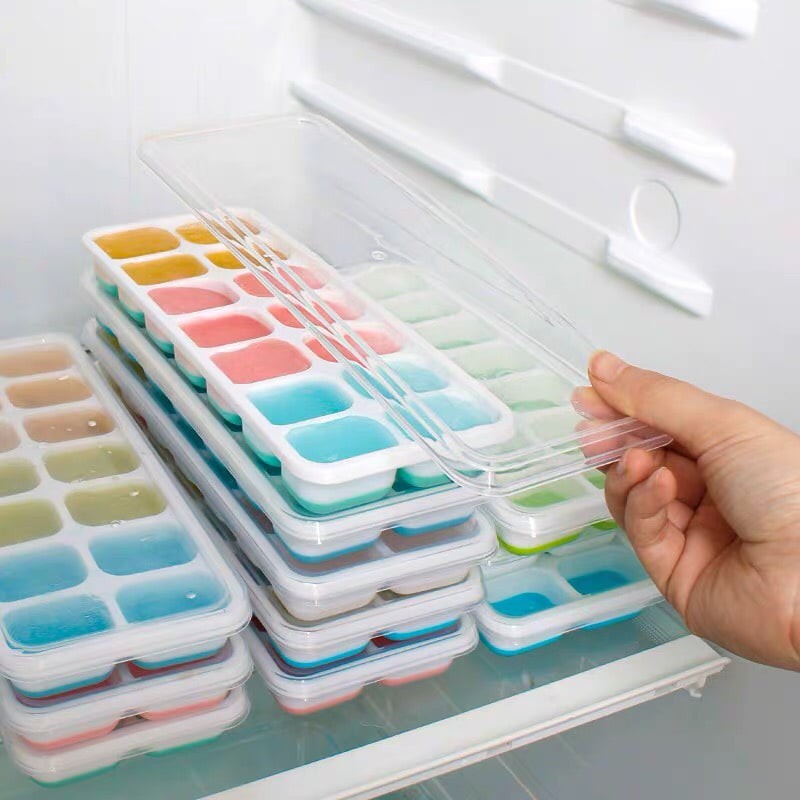 Khay Làm Đá Thạch Silicon Siêu Dẻo Có Nắp Đậy