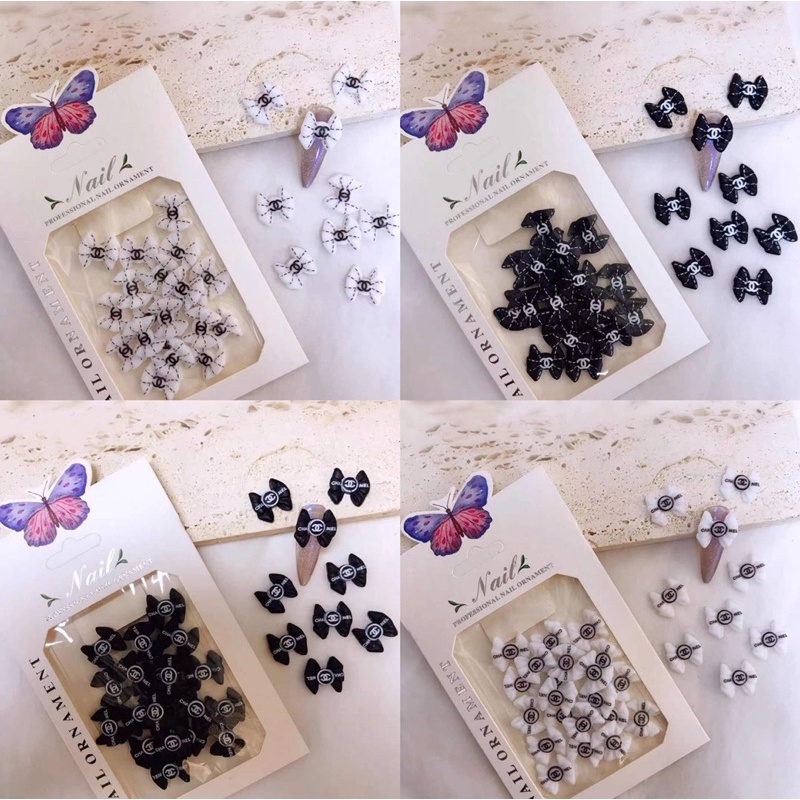 phụ kiện charm nơ thương hiệu chanel gắn móng tay nail