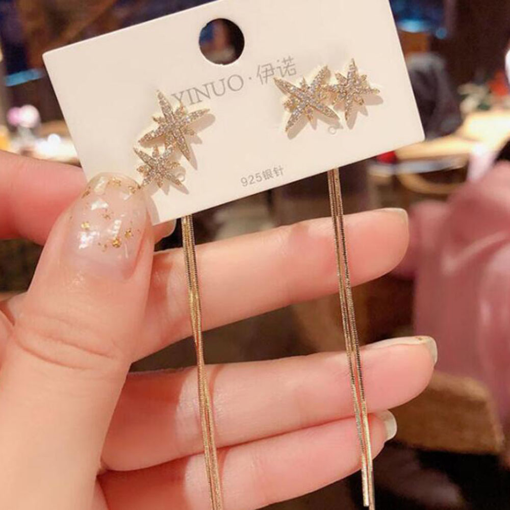 Khuyên Tai Thả Dài Mặt Ngôi Sao Thời Trang Phong Cách Hàn Quốc