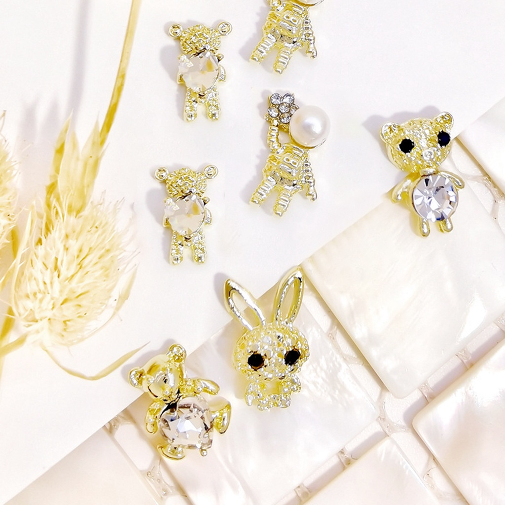 Bộ 10 Phụ Kiện Trang Trí Móng Tay Hình Gấu Bằng Hợp Kim DIY