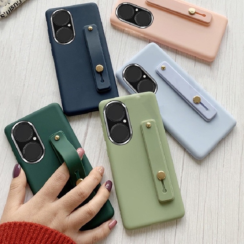 Ốp Điện Thoại TPU Màu Kẹo Gọn Nhẹ Có Dây Đeo Cổ Tay Chống Rung Cho Android