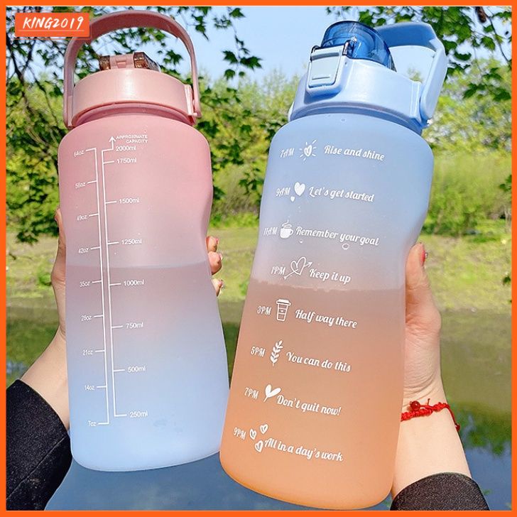 2L/2 Lít Động Lực Bình Nước Dung Tích Lớn 2000Ml Nhựa Thể Dục Uống Chai Với Thời Gian Đánh Dấu Thể Dục ấm Siêu Tốc Cho Tập Gym/Thể Thao/Đi Chơi/Thư Viện