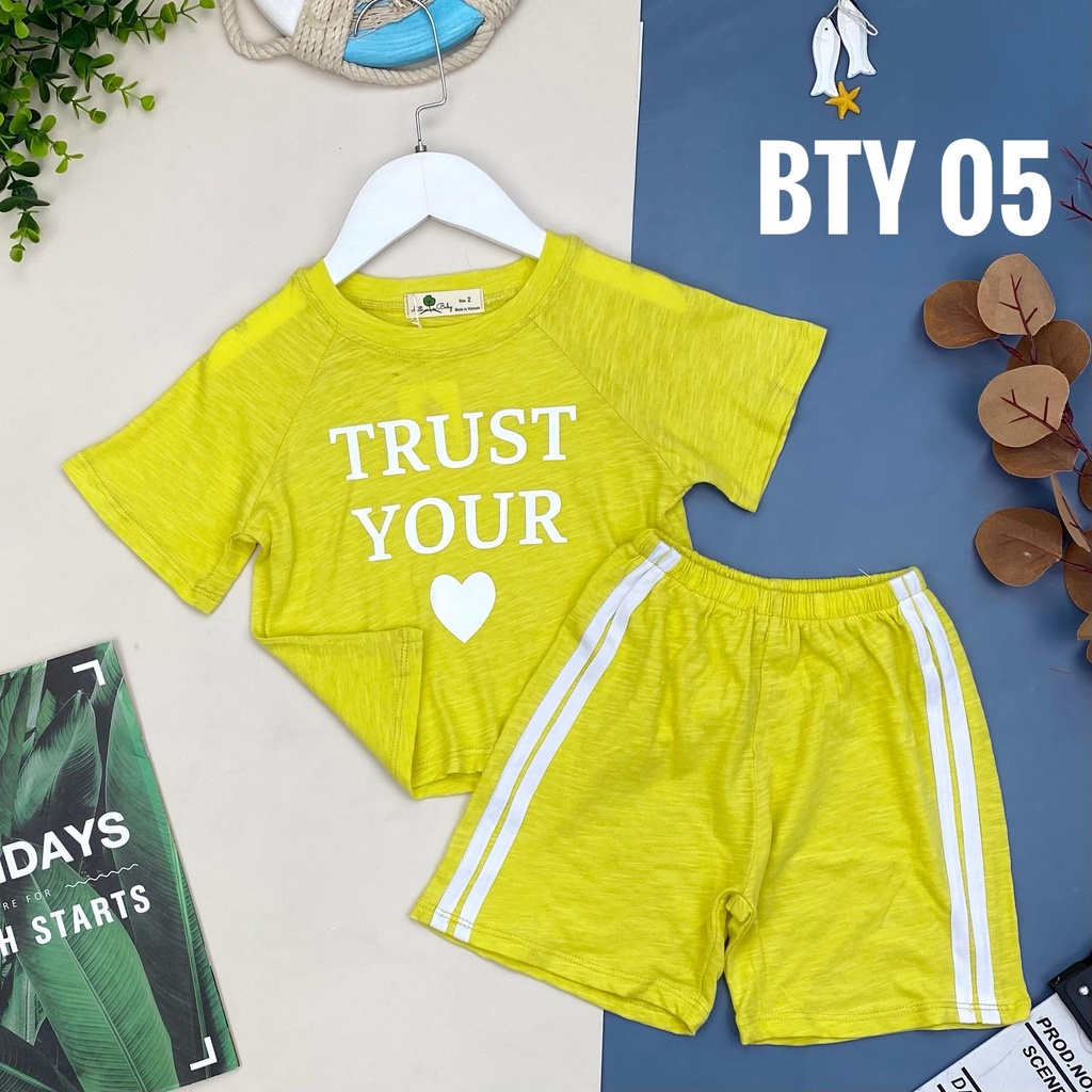 Bộ quần áo LITIBABY ngắn tay, chất cotton mềm mát, in chữ Trust Your size đại 10/16T