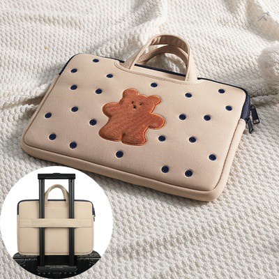 (Hàng Mới Về) Túi đựng laptop chống sốc dày lót lông họa tiết gấu chấm bi siêu yêu 2021 | BigBuy360 - bigbuy360.vn