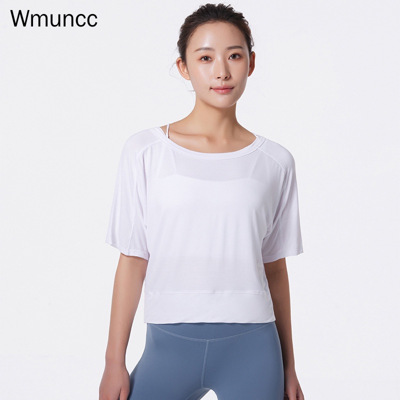 Wmuncc Đồ tập gym Tay Ngắn Dáng Rộng Thiết Kế Hở Lưng Thời Trang Quyến Rũ Cho Nữ