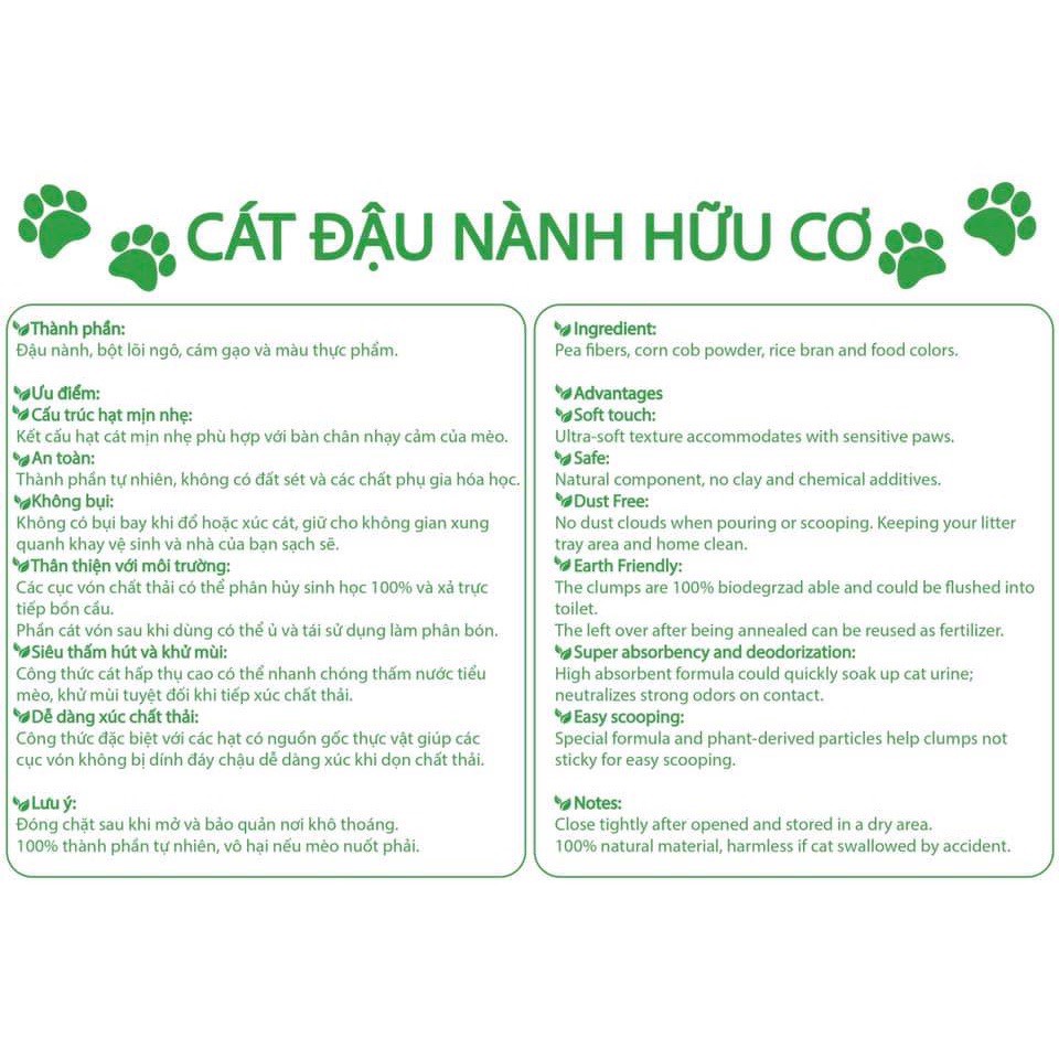 Cát đậu nành TFOR, Cát vệ sinh cho mèo hữu cơ xuất xứ Việt Nam xả được trong bồn cầu Túi 2.5kg - 6L