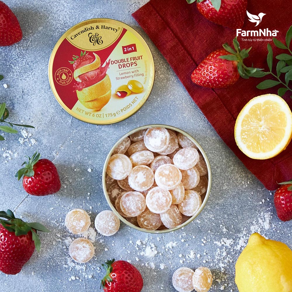 Kẹo Trái Cây Cavendish & Harvey Vị LEMON WITH STRAWBERRY FILLING Hộp 175gr - Hàng Chính Hãng