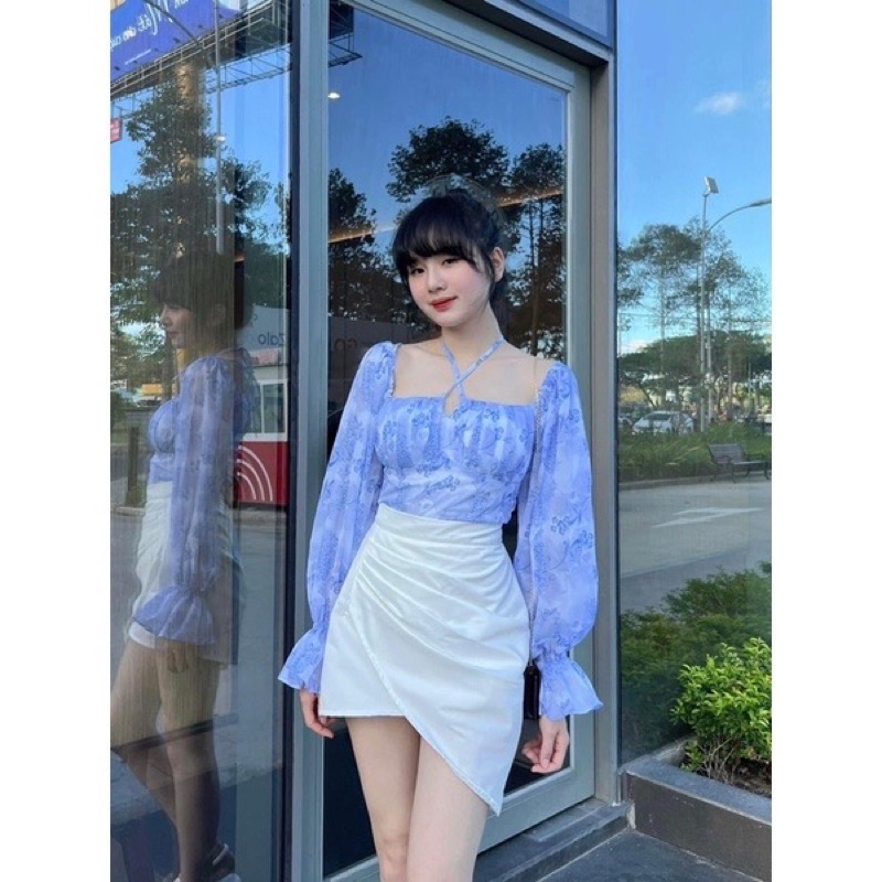 ( mẫu mới) set áo voan tơ, chân váy kaki mango siêu hot