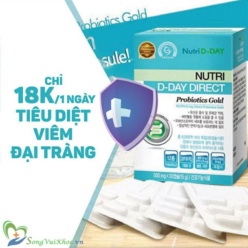 Men Vi Sinh Nutri D-Day Direct Probiotics Gold Plus Bổ sung 19 Chủng men &amp; 20 tỷ Lợi khuẩn, Cải thiện hệ tiêu hóa
