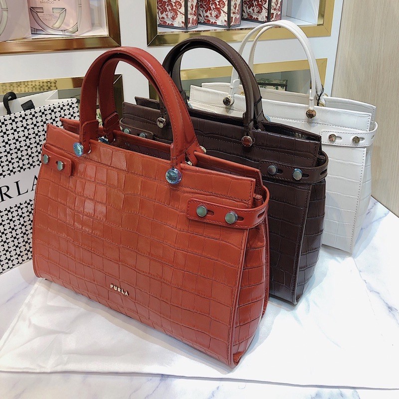 Túi Furla lady crocs nâu sậm - cam đất - trắng size M siêu đẹp - hàng Ý chính hãng Made In Italy